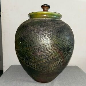 Vintage Robbrecht Troost Signed Raku 15” Pottery with Lid Hawaii Artist